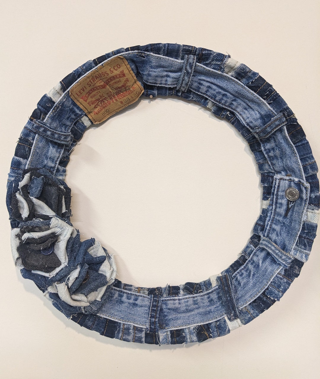 Denim Wreath With Denim Rose Blue Jean Wall Decor Coastal Etsy