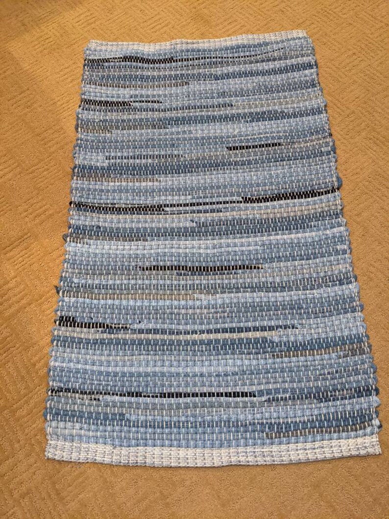 Handwoven Rag Rug Runner Denim Blue Jeans The workhorse Etsy