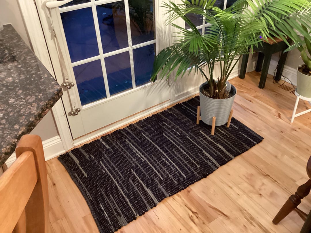 Gray Wool Rag Rug Handwoven Navy Blue and Gray Wool Rag Rug 49