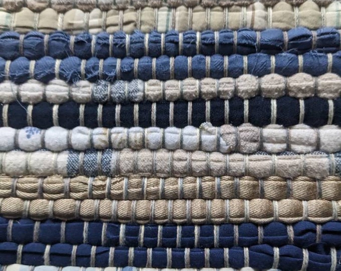 Woven Coastal Rug Wide Blue Tan and White Rug Multiple Etsy