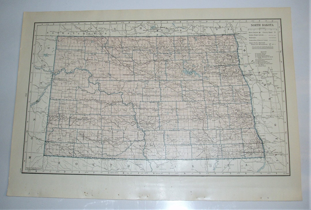 Map Page North Dakota 1932 Large 13.5 by 19.75 Etsy
