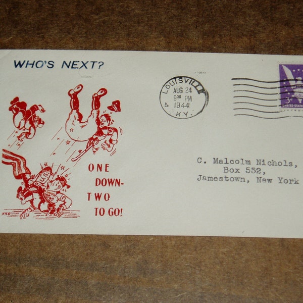 World War II Patriotic Cover, Red ANG Cachet, "One Down Two to Go, 1944