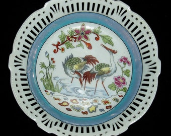 Schwarzenhammer Pierced Porcelain Bowl, Crane Heron Design