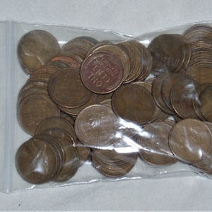Wheat Pennies x 100 (2 Rolls), Mixed Dates