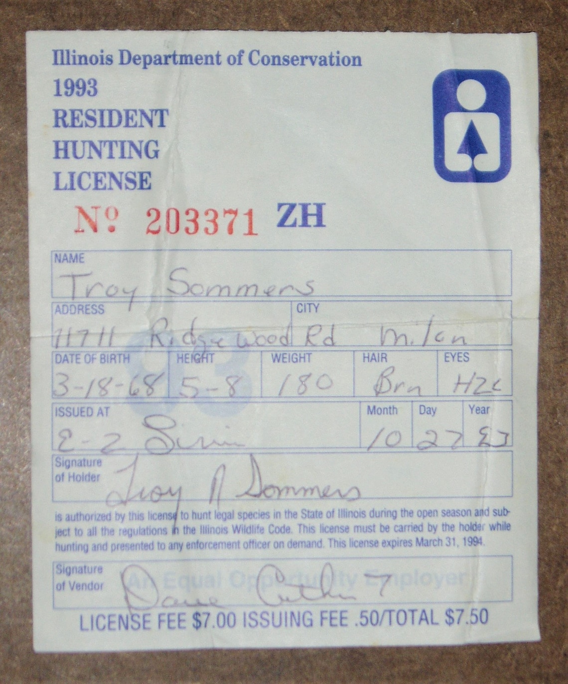 Illinois Resident Hunting License 1993 2nd Item Ships Free Etsy