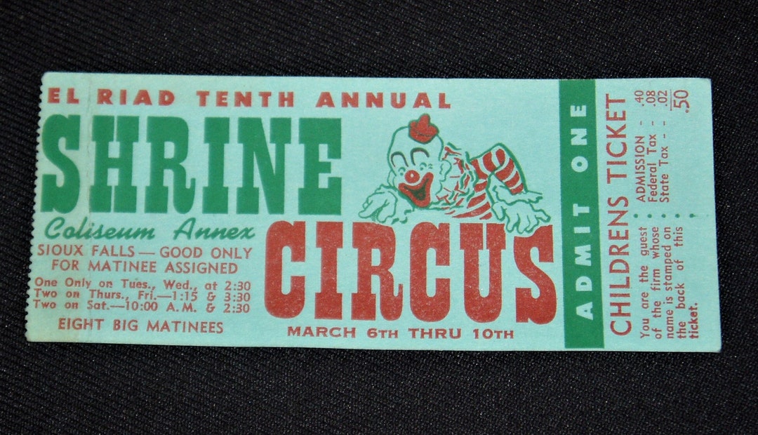 Vintage Shrine Circus Ticket, El Riad, Sioux Falls Etsy UK