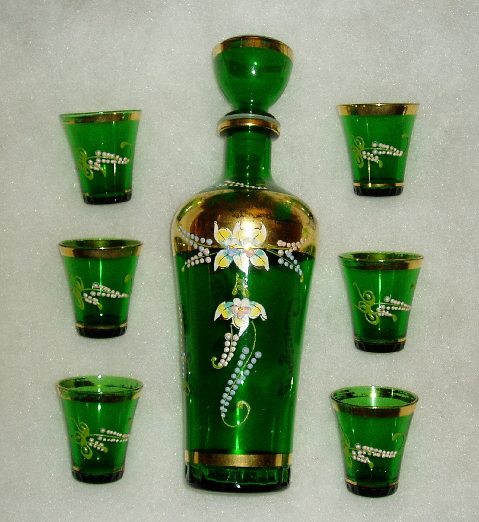 Vintage Decanter Shot Glass Drinking Set Italian Enameled Etsy