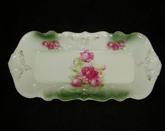 Vintage Celery Dish, Unmarked White, Floral Design, 1930s