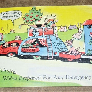 Vintage Postcard, Cartoon 1940's Humor, Pulling Trailers, 2nd Card Ships Free