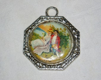 Victorian Style Pendant, Couple Sitting by Lake