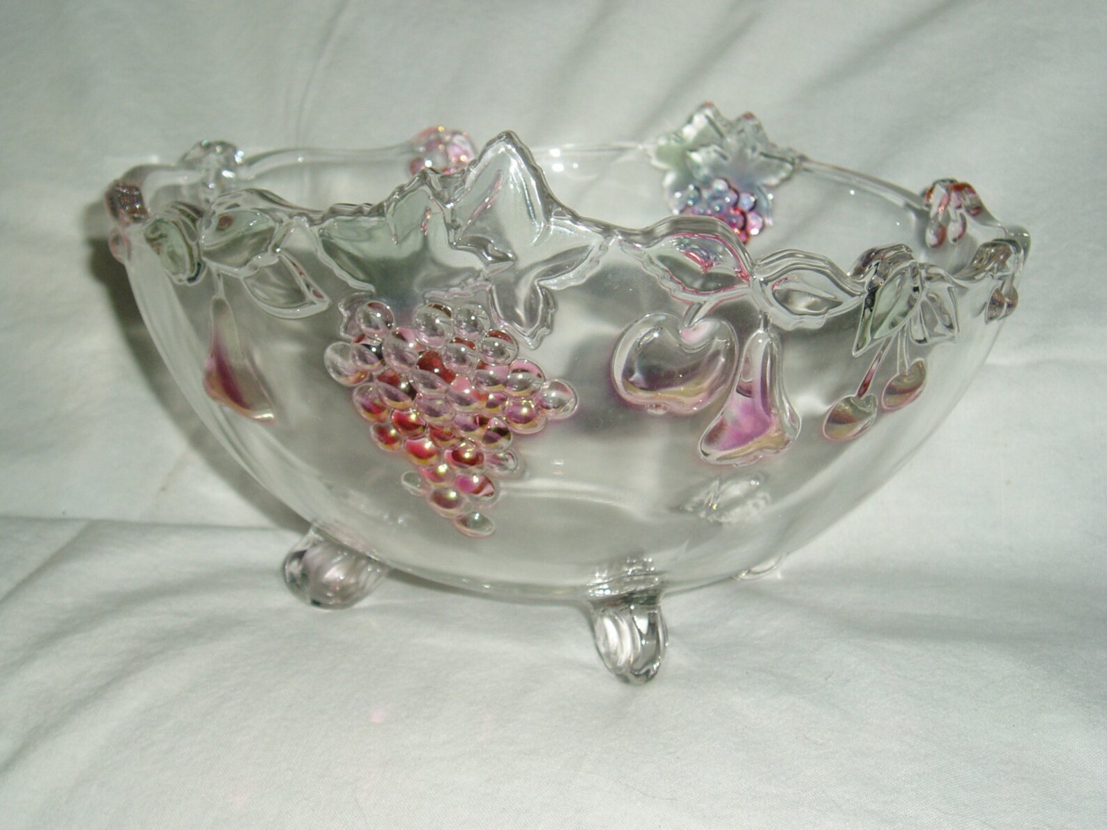 Footed Crystal Fruit Bowl Raised Colored Fruit Accents Etsy