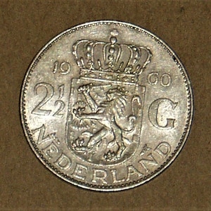 Netherlands 2 1/2 Gulden Silver Coin, 1960