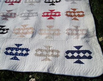 Vintage Quilt, Jacob's Ladder Variant, 60" by 78", 1800's Material