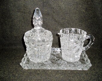 Cut Glass Cream and Sugar on Matching Tray, Vintage