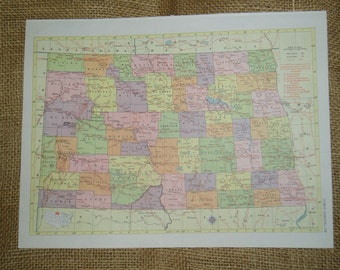 Vintage Railroad Map, North Dakota and Ohio Rail Lines, 1950's