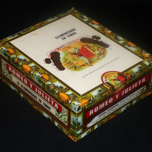 Vintage Cigar Box, Romeo y Julieta, 10 Clemenceus en Tubos