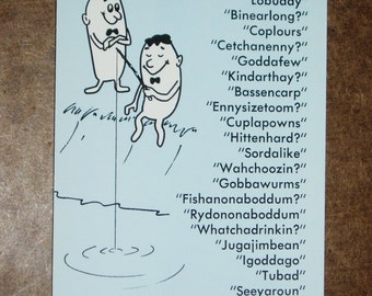 Humorous Fishing Postcard, "When Fishermen Meet"