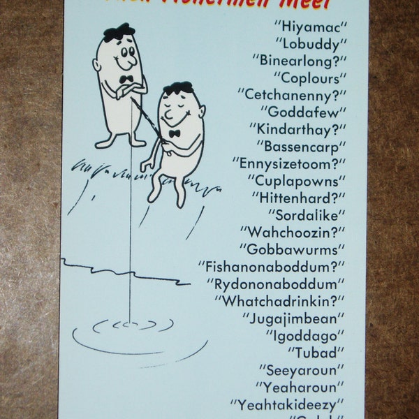 Humorous Fishing Postcard, "When Fishermen Meet"