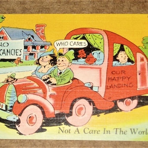 Vintage Postcard, Cartoon 1940's Humor, Camper, 2nd Card Ships Free