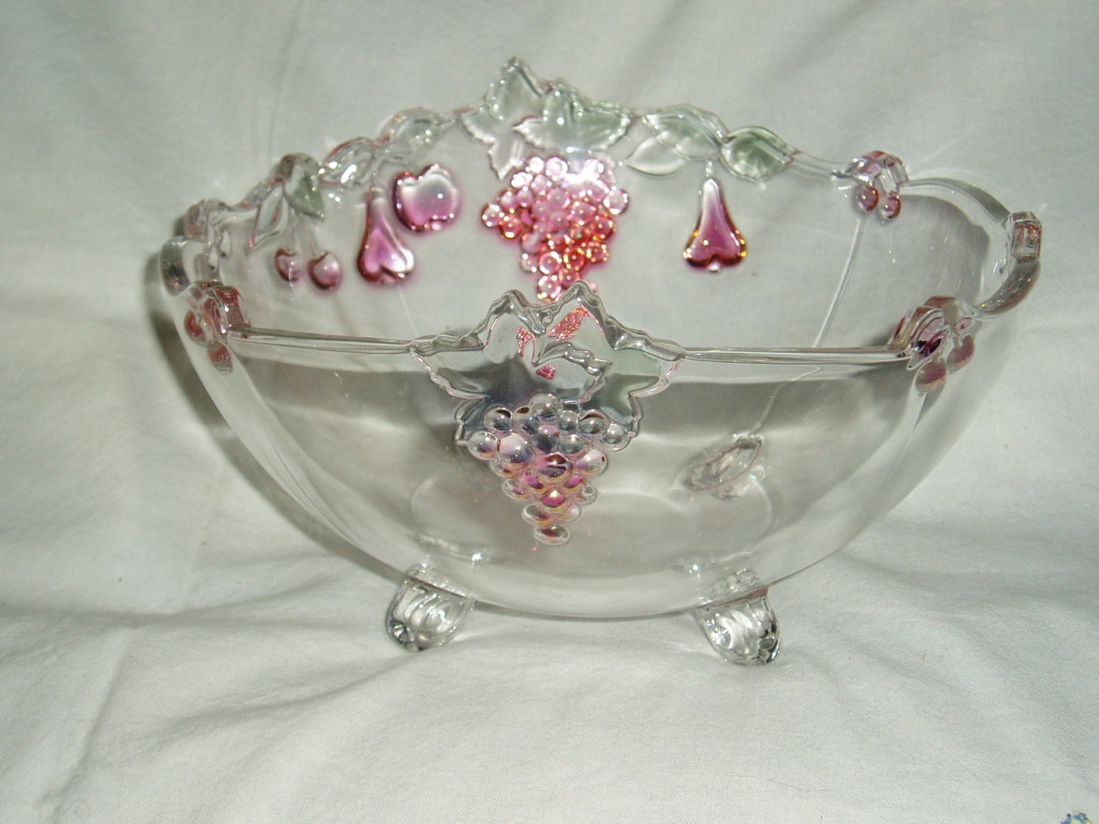 Footed Crystal Fruit Bowl Raised Colored Fruit Accents Etsy