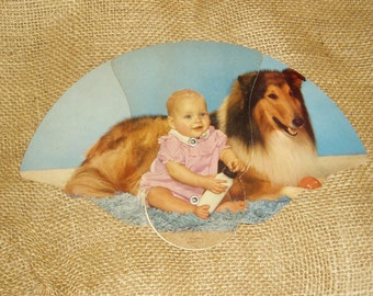 Tri-Fold Advertising Fan, Baby & Collie, Royal Neighbors of America Insurance