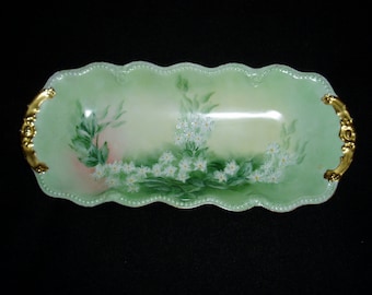 Vintage Celery Dish, Limoges France, Floral Design, 1920s