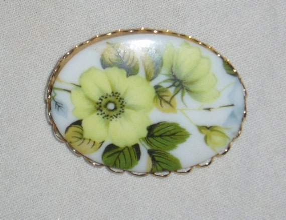 Floral Pin Brooch, Yellow Wild Rose - image 1