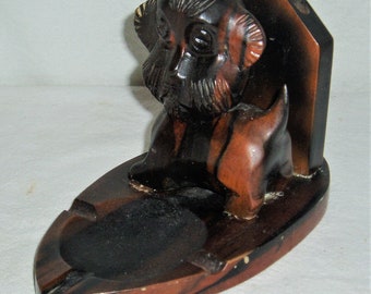 Folk Art Dog Ash Tray Pencil Holder, Wood