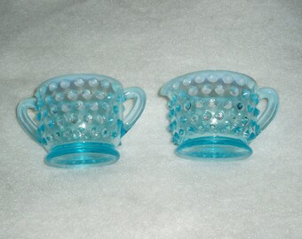 Vintage Fenton Cream and Sugar, Blue Opalescent