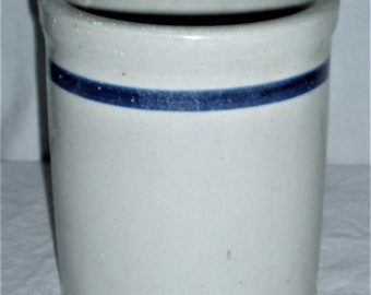 Stoneware Crock Mortar, Blue Stripe, Quart Capacity