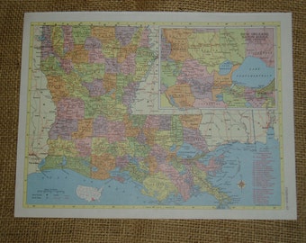 Vintage Railroad Map, Louisiana and Maine Rail Lines, 1950's