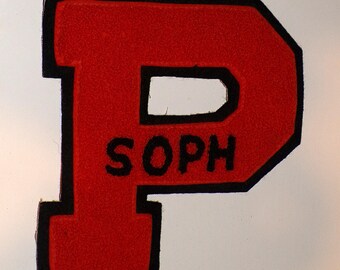 Vintage Patch for Letter Jacket, "P" Sophomore, Orange and Black, Snap On