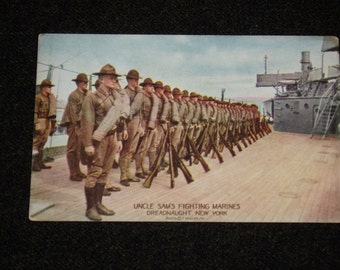 Dreadnaught New York Postcard, Military Ships and Advertising Back, 1920's