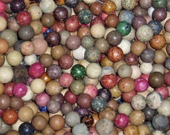 Antique Clay Marbles x 25, Natural, Dyed, Glazed