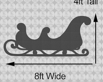 Life-size, 4 x 8ft Santa's Sleigh Template when made. Printable trace Cut Christmas Silhouette Decor Templates / Stencils. PDF