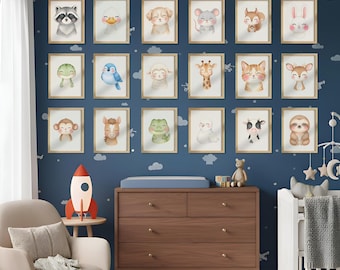 Woodland Nursery Prints Set of 2 or 3, Educational Alphabet and Numbers Posters Bundle with Forest Animals, Montessori Wall Art