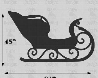 Life-size, 4 x 7ft  Antique Santa's Sleigh Sled Template when made. Printable trace Cut Christmas Silhouette Decor Templates / Stencils. PDF