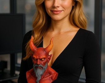 Demon Bust STL File – 3D Printable High Detail Devil Statue – Fantasy Figure STL