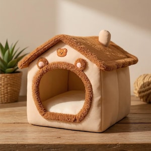 Cozy Cat Bed House | Warm Pet Cave for Cats & Small Dogs | Soft Plush Enclosed Kitten Bed | Washable Puppy Hideaway | Winter Cat Nest