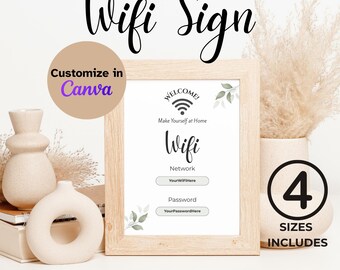 Wifi Sign, Wifi Password Sign, Airbnb Welcome Sign, Airbnb Sign, Guest Book Sign, Vacation Rental, Airbnb Wifi Sign Template, Wifi Code