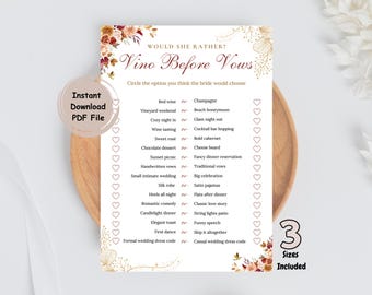 Juego de despedida de soltera con vino antes de los votos: ¿Qué preferiría?, imprimible para despedida de soltera con temática de vino, juego floral para despedida de soltera color burdeos