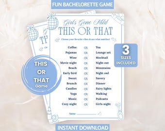 Juego "Esto o aquello" de Girls Gone Mild, juego imprimible para despedida de soltera, divertido juego para baby shower, actividad para noche de chicas, descarga instantánea.