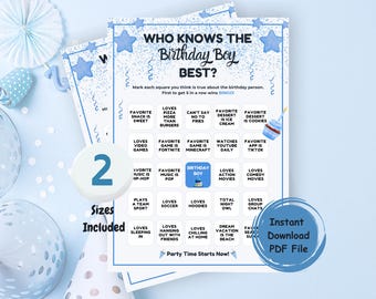 El mejor juego de bingo "Quién conoce al cumpleañero", juego imprimible para fiesta de cumpleaños de adolescentes, juegos para pijamadas, actividad para fiestas de pijamas, bingo divertido para cumpleaños
