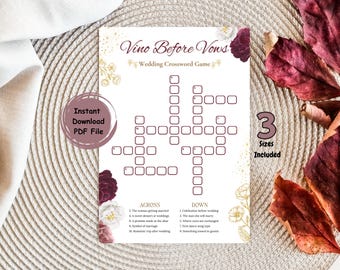 Juego de crucigramas de boda "Vino antes de los votos" imprimible, juego de despedida de soltera con temática de vino, rompecabezas de boda para beber y resolver, descarga instantánea