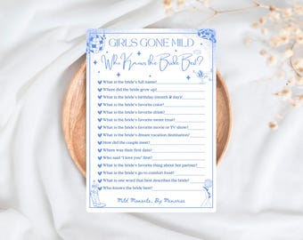 Juegos para despedidas de soltera de Girls Gone Mild, imprimible de ¿Quién conoce mejor a la novia?, ¿Cuánto conoces a la novia?, pijamas de dama de honor, futura novia
