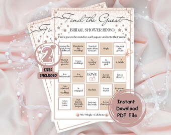 Bingo para encontrar a tus invitados en la despedida de soltera, Bingo imprimible para la despedida de soltera, Actividad para la despedida de soltera, Juego para romper el hielo en la despedida de soltera, Descarga instantánea