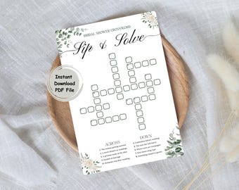 Crucigrama de boda para resolver, juego imprimible para despedida de soltera, juegos de mesa para bodas, juegos de rompecabezas para invitados, descarga instantánea en PDF
