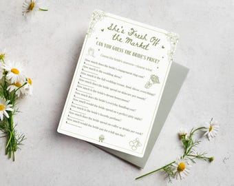Juego imprimible para despedida de soltera "Fresh Off The Market", juego para adivinar el precio de la novia, despedida de soltera con temática de mercado de agricultores, despedida de soltera ecológica