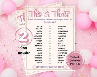 Juegos para fiestas de pijamas para adolescentes, Juego de este o aquel, Juego de pijamas para niñas, Juego de fiesta rosa, Actividad divertida para romper el hielo en cumpleaños, Fiesta de pijamas