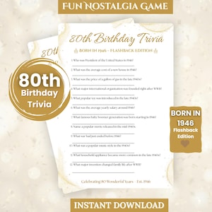 80th Birthday Trivia Game Printable, Born in 1946 Flashback Party Game, 80th Birthday Party Game for Family Celebration, Instant Download